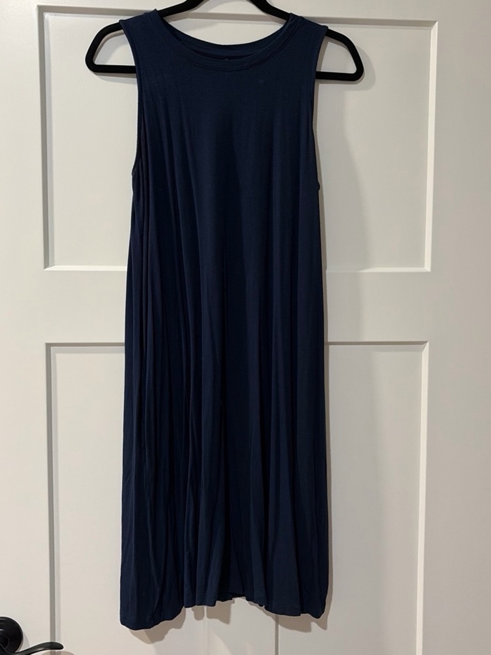 Sleeveless Navy Swing Dress - Women's Casual Midi
